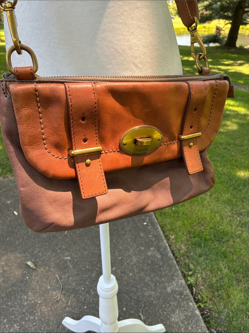 Fossil Two-Tone Tan and Brown Leather Shoulder/Crossbody Bag
